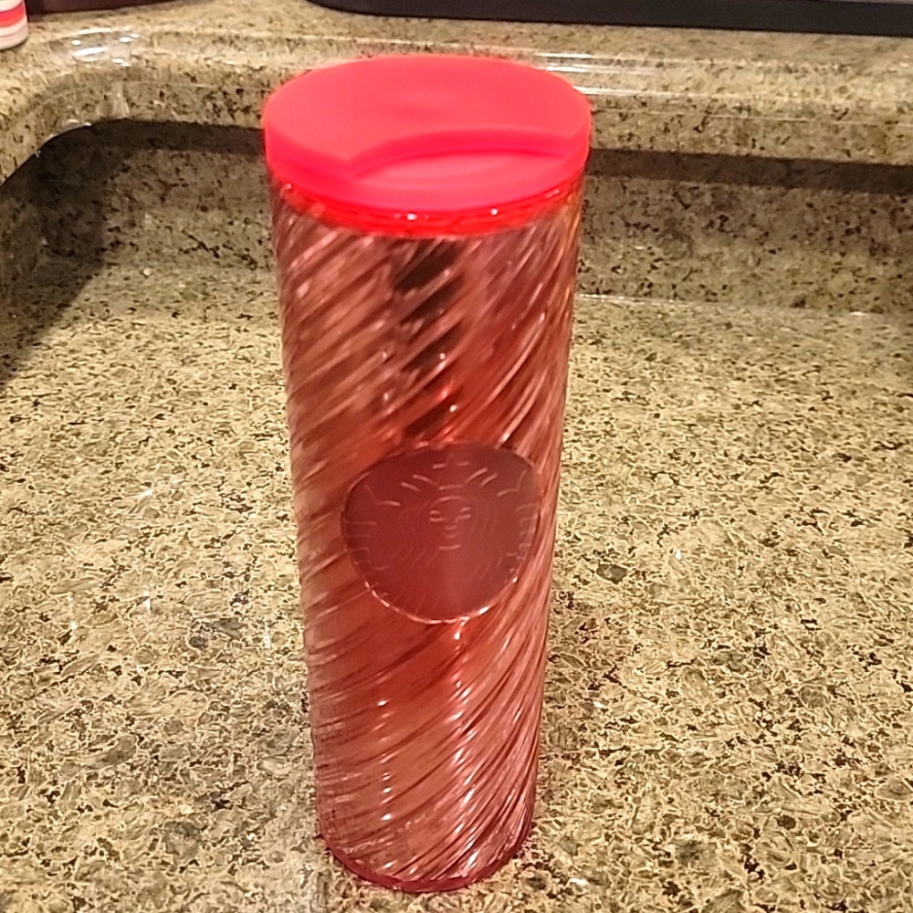 Starbucks Pink Red Foil Swirl Travel Tumbler